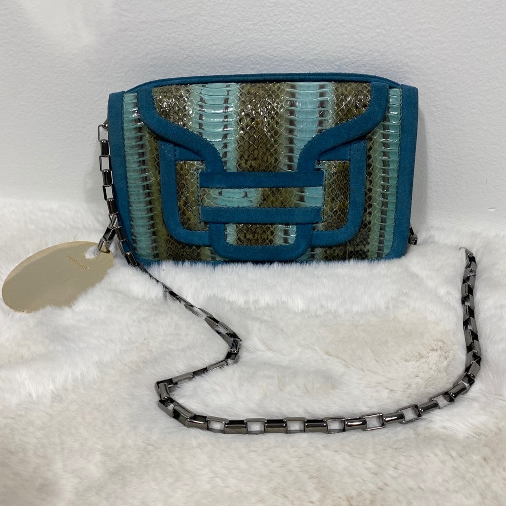 Pierre‎ Hardy Alpha Snakeskin Suede Crossbody Bag Turquoise Green Python Leather